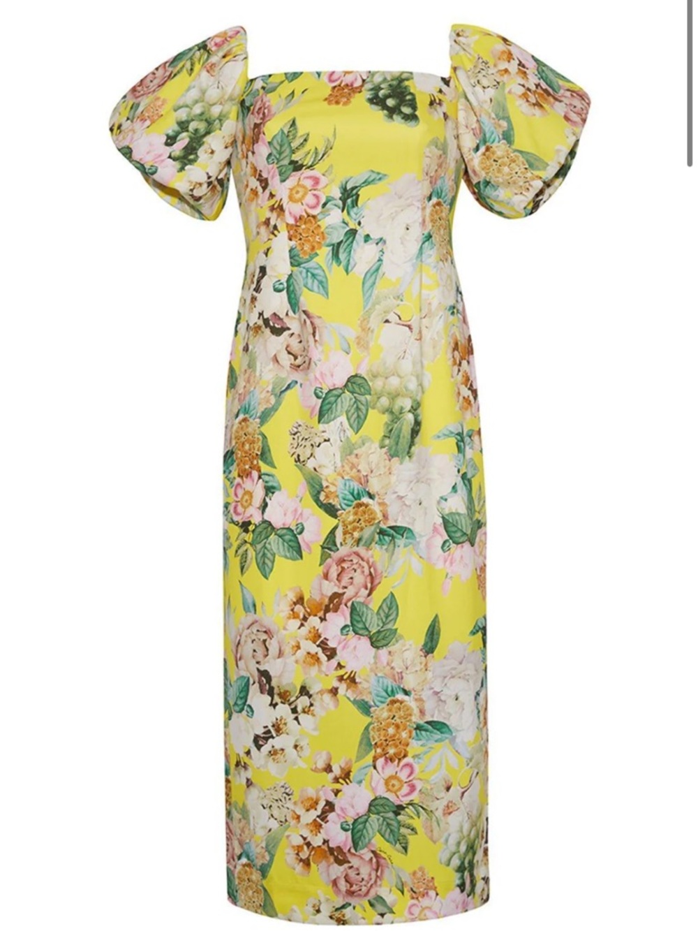 Cara Cara Floral Puff Sleeve Midi Dress Yellow Size 6 Cotton wedding guest - Picture 2 of 14